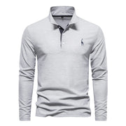 2023 New Men'S Deer Embroidery Polo Shirts Solid Color Long Sleeve Social Business Male