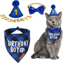 Blue Cat Birthday Hat, Plaid Birthday Boy Bandana Set