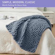 Chunky Knit Throw Blanket for Couch, 40X40 Inches, Cold Sea Blue
