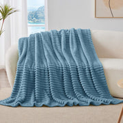 Ribbed Blue Throw Blanket for Couch, 50"X60"