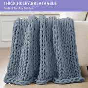 Chunky Knit Throw Blanket for Couch, 40X40 Inches, Cold Sea Blue