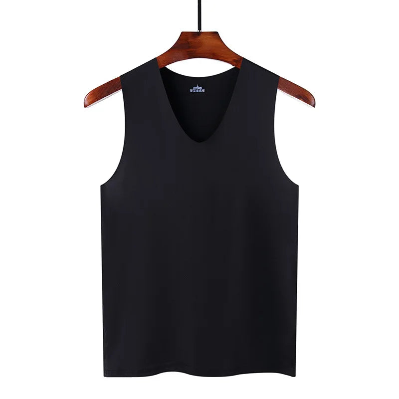 Summer Men'S Non-Marking Ice Silk Undershirt Men'S Slim Sports Fitness Cross-Body Bottoming Sleeveless Breathable Comfortable