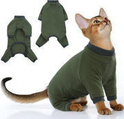 Sticky Hair Cat Clothes, Prevent Hair Loss Cat Pajamas, Soft Cat Sweaters for Cats Only, Cat Hair Sticky Onesie, Cat Recovery Suit after Surgery, Green, L