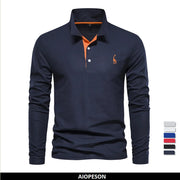 2023 New Men'S Deer Embroidery Polo Shirts Solid Color Long Sleeve Social Business Male