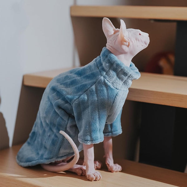 Blue Coral Fleece Sweater for Sphynx Cat Clothes Coat for Hairless Cats