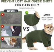 Sticky Cat Clothes Stretchy, Onesie Pajamas for Cats Only,Green M