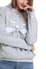 Unisex Hoodies Pet Holder Cat Dog Kangaroo Pouch Carries Pullover with Cat Printing Sweatshirt (Light Grey, M)