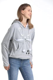 Unisex Hoodies Pet Holder Cat Dog Kangaroo Pouch Carries Pullover with Cat Printing Sweatshirt (Light Grey, M)