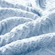 Light Blue Cable Knit Throw Blanket, 50 X 60 Inch, Waved Design