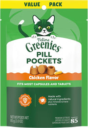 Greenies Feline Pill Pockets Soft Cat Treats, Chicken Flavor, 85 Count