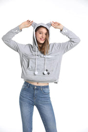 Unisex Hoodies Pet Holder Cat Dog Kangaroo Pouch Carries Pullover with Cat Printing Sweatshirt (Light Grey, M)