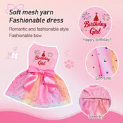 Rainbow Dog Birthday Outfit for Small Dogs Girl Sparkly Dog Birthday Dress Tulle with Big Bowknot Puppy Clothes Pink Fireworks Little Princess Pet Dress (M)