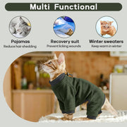 Sticky Hair Cat Clothes, Prevent Hair Loss Cat Pajamas, Soft Cat Sweaters for Cats Only, Cat Hair Sticky Onesie, Cat Recovery Suit after Surgery, Green, L