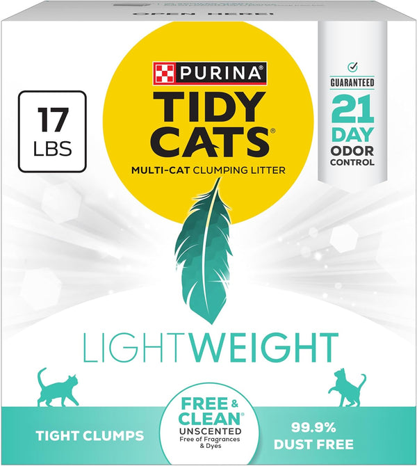 Low Dust Clumping Cat Litter, Lightweight Free & Clean Unscented, Multi Cat Litter - 17 Lb. Box