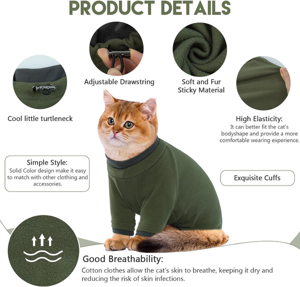 Sticky Cat Clothes Stretchy, Onesie Pajamas for Cats Only,Green M