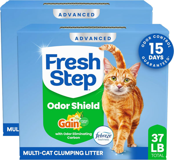 Advanced Odor Shield Clumping Cat Litter with Gain, 18.5 Lb, 2Pk