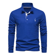 2023 New Men'S Deer Embroidery Polo Shirts Solid Color Long Sleeve Social Business Male