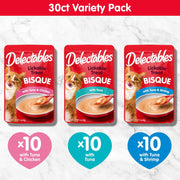 Lickable Treat Bisque Wet Cat Treat Variety Pack, Food Topper, Hydrating, Grain-Free, No Fillers, No By-Products, No Added Preservatives, 1.4Oz Pouch, 30Ct
