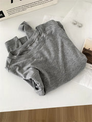 Silk Wool Splice Long Sleeve T-Shirt Women Spring Summer Thin Soft Waxy Fit Solid Color Backing Top