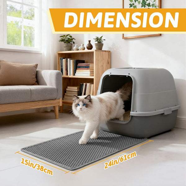 Cat Litter Mat, Double-Layer Waterproof Litter Trap, 24" X 15" Gray