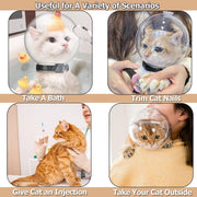 Cat Transparent Muzzle with Breathable Hood, Adjustable Kitten Helmet(L)