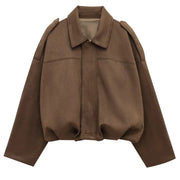Women'S Bomber Jacket Lapel Long Sleeve Zipper Suede Jacket Women 2025 High Street Cropped Racing Jackets Coats Outerwears