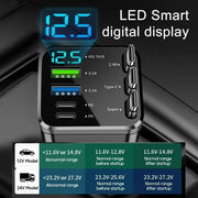 7-In-1 Retractable Car Charger Fast Charging Car Adapter with Digital Display 2 USB Ports 2 Type-C Ports 3 Cables Power Supply F