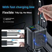 7-In-1 Retractable Car Charger Fast Charging Car Adapter with Digital Display 2 USB Ports 2 Type-C Ports 3 Cables Power Supply F