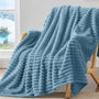 Ribbed Blue Throw Blanket for Couch, 50"X60"