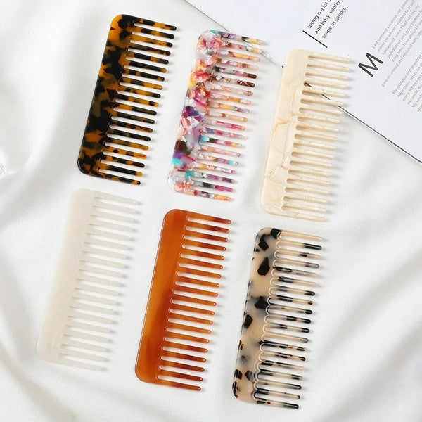 Korean Fashion Design Hair Comb Wide Teeth Acetate Hairdressing Comb Anti-Static Massage Hairbrush Colorful Hair Styling Tools