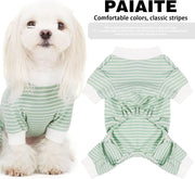 Blue Striped Dog Pajamas: 4-Legged Cotton Stretchable Jumpsuit Pjs - Lightweight Cozy Puppy Onesie Clothes, Comfortable Pet Sleepwear for Hair Shedding Coverage M