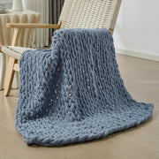 Chunky Knit Throw Blanket for Couch, 40X40 Inches, Cold Sea Blue