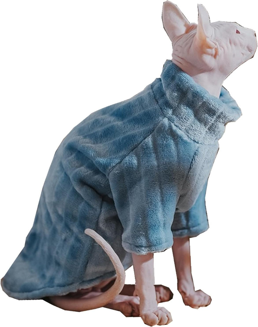 Blue Coral Fleece Sweater for Sphynx Cat Clothes Coat for Hairless Cats