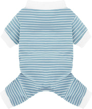 Blue Striped Dog Pajamas: 4-Legged Cotton Stretchable Jumpsuit Pjs - Lightweight Cozy Puppy Onesie Clothes, Comfortable Pet Sleepwear for Hair Shedding Coverage M