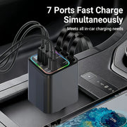 140W 7In1 Fast Car Charger Adapter with Retractable Type-C Cables,Led Display,Ambient Light Multi-Port Usb Charging 180 JJ2234