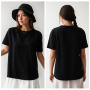 Cotton Short Sleeve Tops 220 Grams Heavy T-Shirt Y2K Casual Comfortable Tee Shirt Black & White O-Neck Woman Clothing YH2532